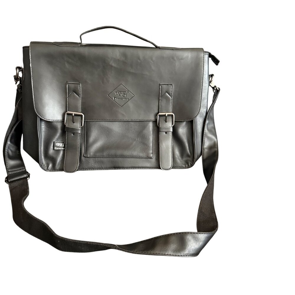 Three Box Vegan Leather Messenger Bag/Backpack With Adjustable Strap & Multiple
